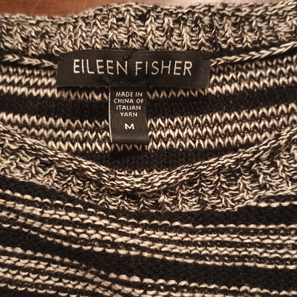 Eileen Fisher Wool & Linen Black Striped Sweater Size Medium - Picture 4 of 8